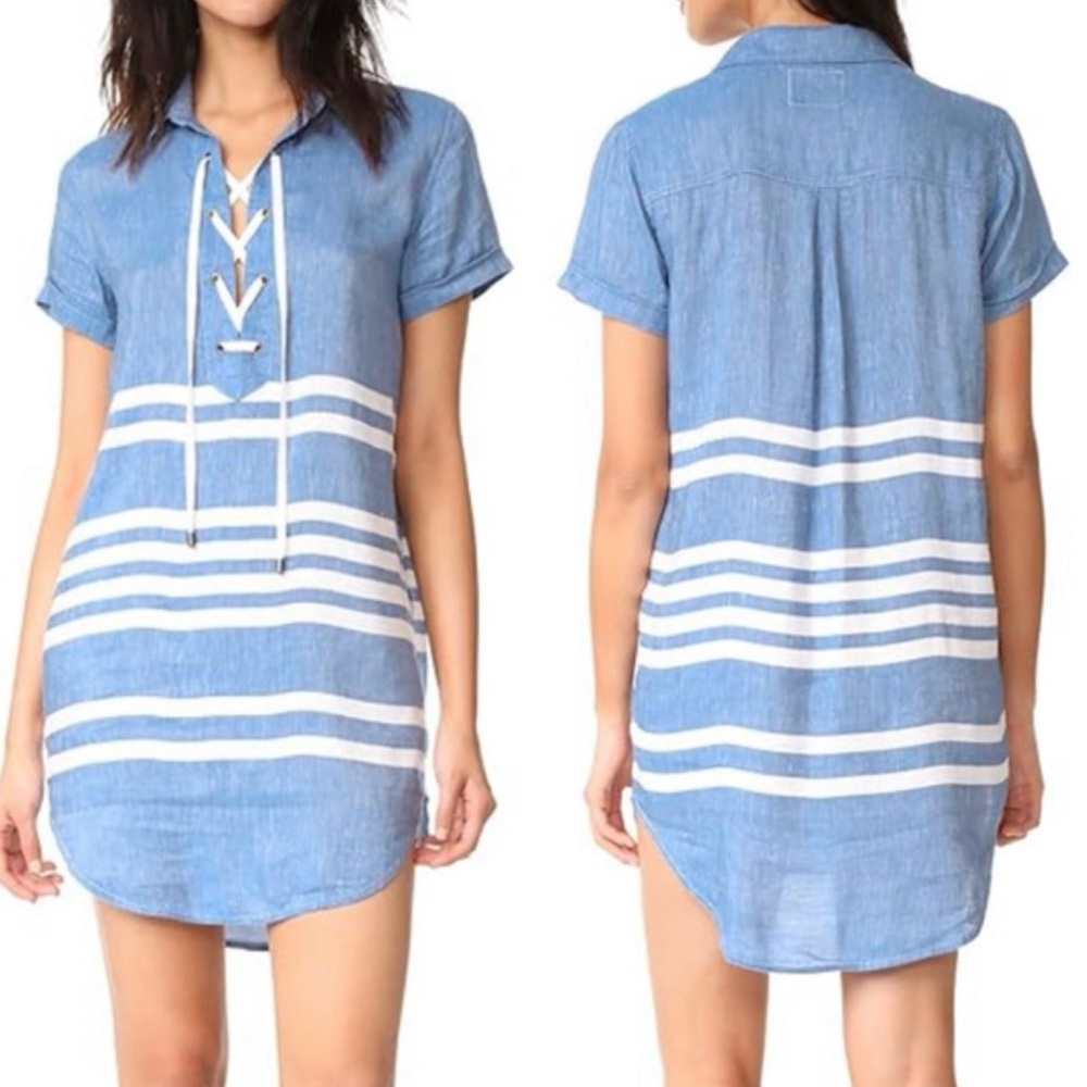 Rails‎ Rocky Dress Womens Blue Linen Blend Short Sleeve Catalina Stripe Small